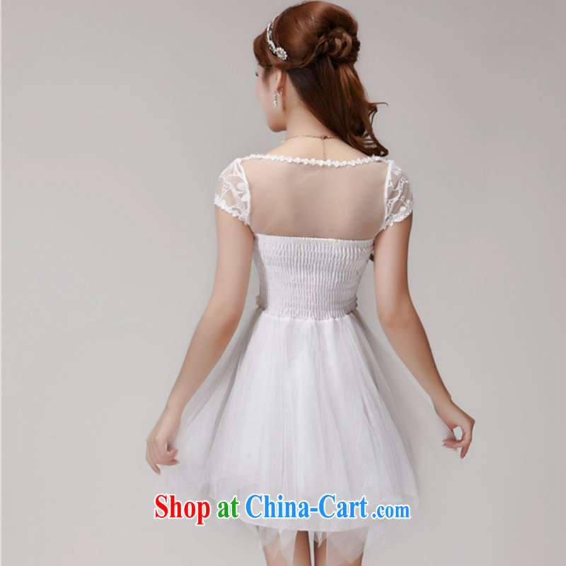 Yu-W 2015 summer buds silk yarn name Yuan Princess elasticated waist sweet temperament Princess dress 4042 white L, Yu w, shopping on the Internet