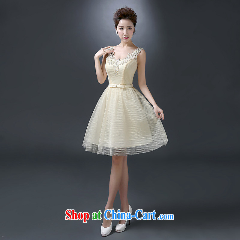 White first into some new bride's toast serving the wedding dress short bridesmaid dress Banquet hosted shaggy dress champagne color M, white first about, shopping on the Internet
