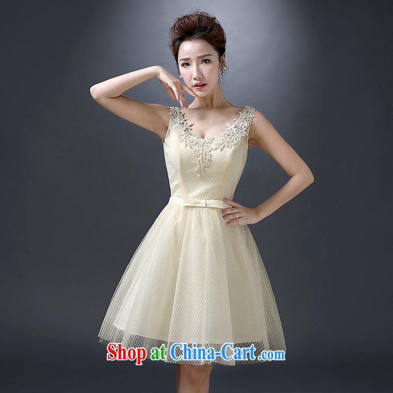 White first into some new bride's toast serving the wedding dress short bridesmaid dress Banquet hosted shaggy dress champagne color M, white first about, shopping on the Internet