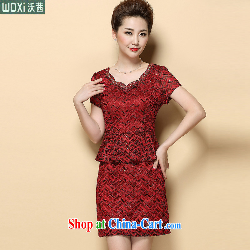 Kosovo Lucy _Woxi_ 2015 summer beauty mother short-sleeved dresses temperament leave two-piece wedding dress 6385 red XXXXL