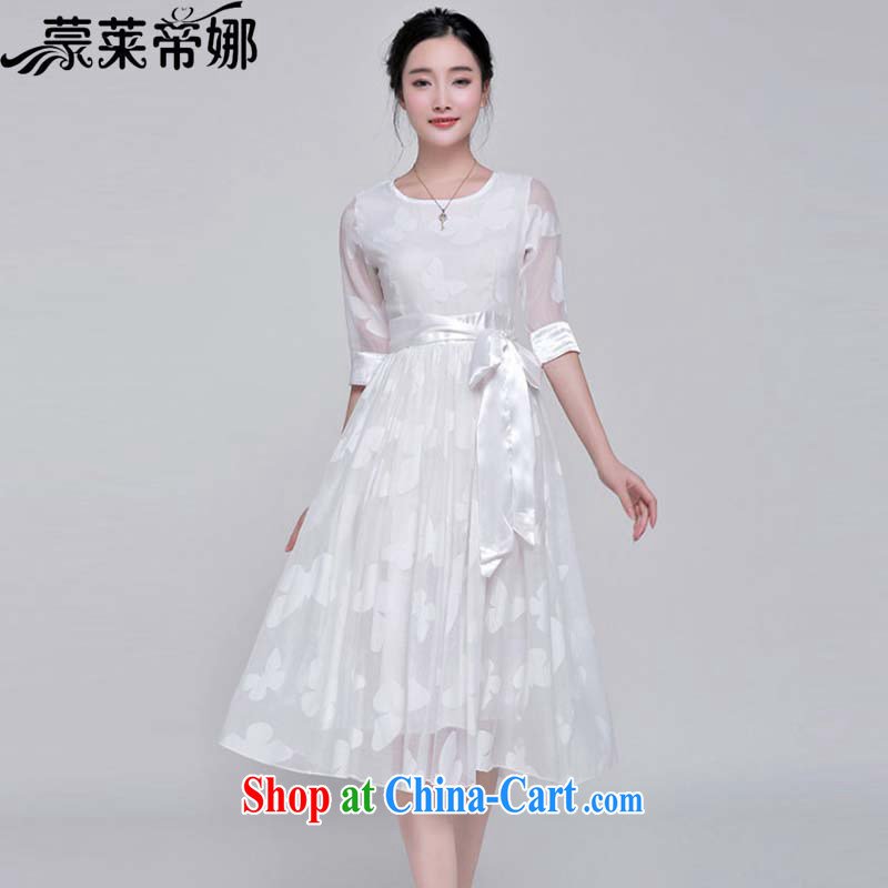 Tony Blair, in Dili, 2015 New Style beauty ladies Evening Dress butterfly stack embroidery silk dress women 8158 white XL