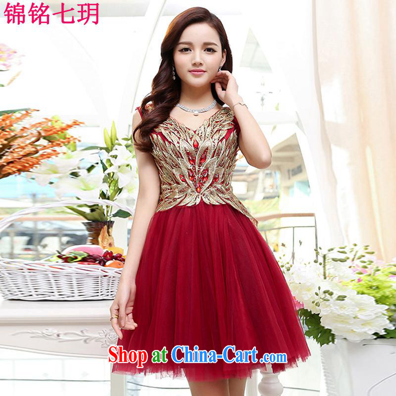 Kam Ming Yin Yue 7 summer 2015 new marriages embroidery luxury wedding dresses serving toast dress, short, red wine L
