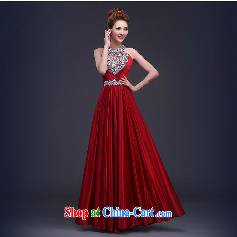 Pure bamboo love yarn upscale dress new dress bridal gown bridesmaid dress embroidered Pearl bare back high gown stage with deep red M, pure bamboo love yarn, shopping on the Internet