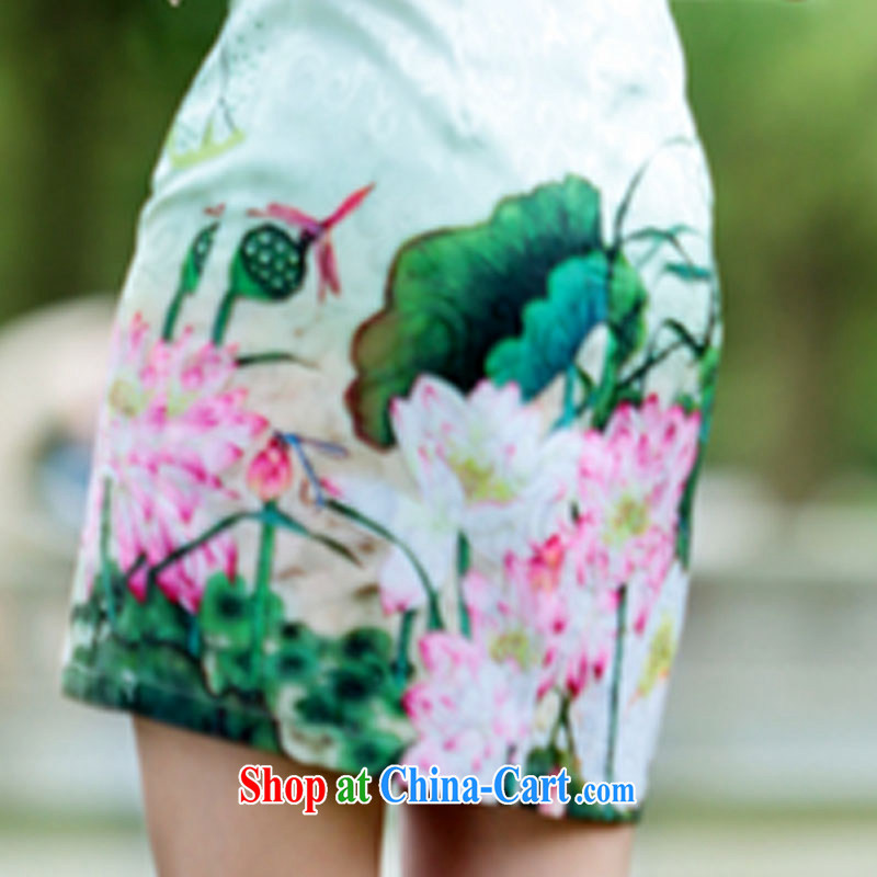 Stamp antique cheongsam dress Lotus jacquard short sleeve wedding dress beauty summer dresses pink M, the tiger, and shopping on the Internet