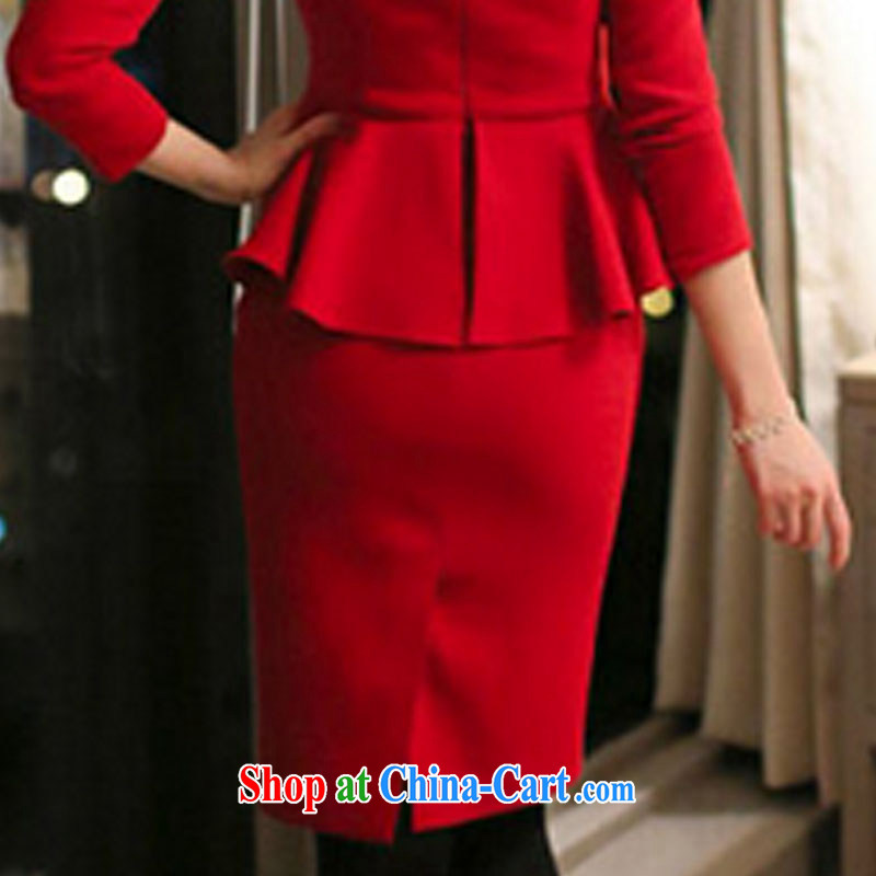 new long-sleeved elegant beauty skirt solid thick dress Korean marriage red dresses female Red M, the tiger, and shopping on the Internet