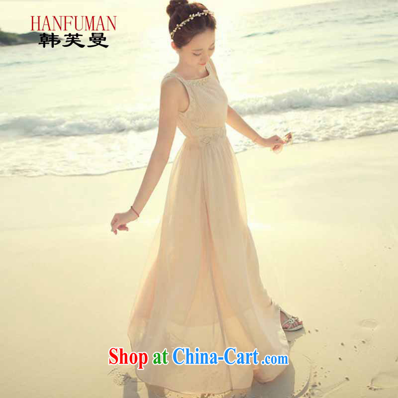 Korea could Cayman 2015 manually staple-ju-hem the waist style snow woven dresses long skirt skirt dresses bridesmaid dress pink L