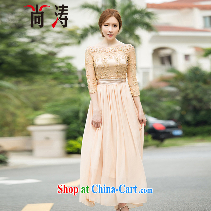 Hu Jintao was 2015 new summer a field for staple-ju parquet drill temperament 7 cuff dress dress antique palace fairy skirt Tourist Resort long skirt C 0018 white L, Hu Jintao (SHANGTAO), online shopping