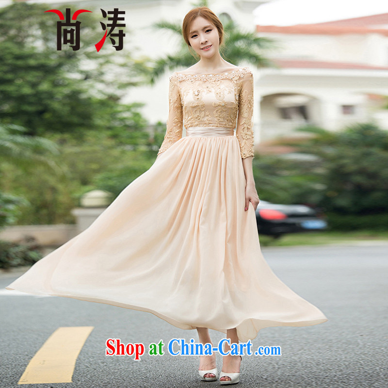 Hu Jintao was 2015 new summer a field for staple-ju parquet drill temperament 7 cuff dress dress antique palace fairy skirt Tourist Resort long skirt C 0018 white L, Hu Jintao (SHANGTAO), online shopping