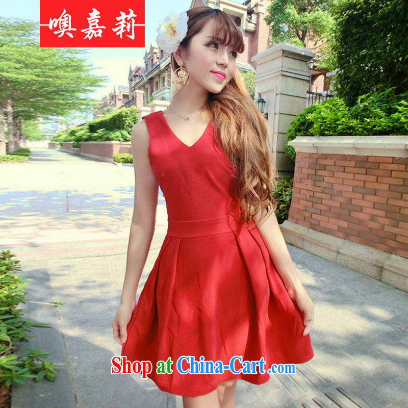 Oh, Lilian summer 2015 new stylish aura sense of female straps sexy back exposed deep V collar bow tie dress dresses 6055 red