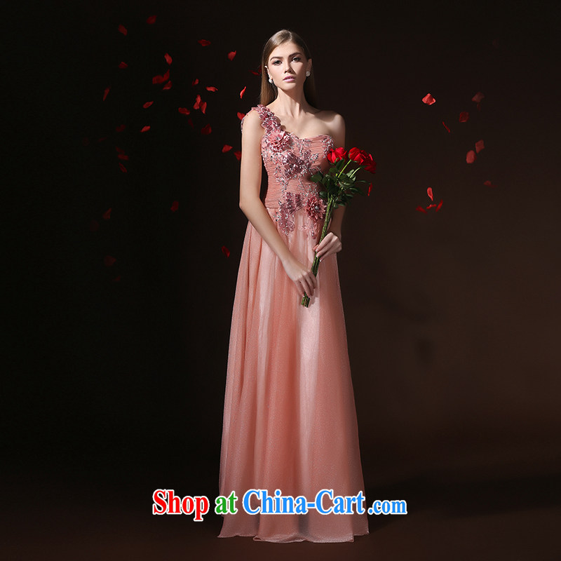 According to Lin Sha Evening Dress 2015 new bride wedding dress toast service banquet red stylish single shoulder dress long female pink XL