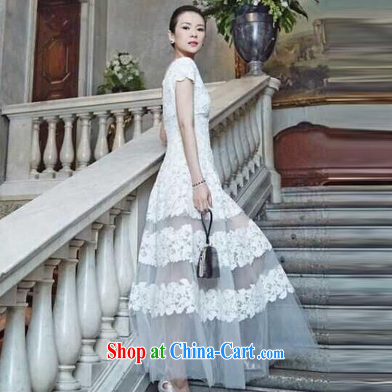 The New Zealand 2015, Zhang Ziyi and elegant water-soluble flower spell Web dress sexy V for cultivating dress long skirt 1396 white L Newmont your LAN, and shopping on the Internet