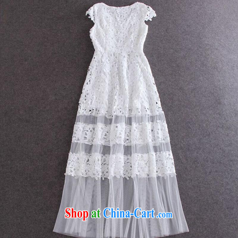 The New Zealand 2015, Zhang Ziyi and elegant water-soluble flower spell Web dress sexy V for cultivating dress long skirt 1396 white L Newmont your LAN, and shopping on the Internet