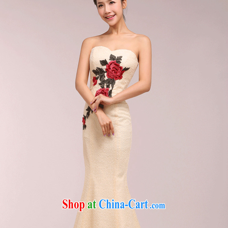 Shallow end bows beauty service embroidery wiped Chest dinner cheongsam dress WMBlf 1215 champagne color XXL, shallow end, and shopping on the Internet