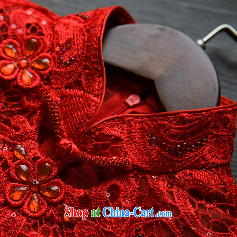 2015 new lace bows clothing Red Beauty dresses dresses wedding dresses summer shaggy short skirt, red M, love China, and shopping on the Internet