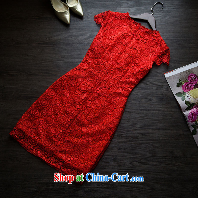 Bridal red wedding toast wedding clothes lace Chinese improved cultivation cheongsam dress summer 2015 New Red XXL, love China, and shopping on the Internet