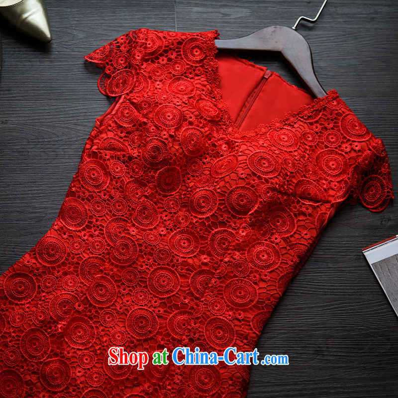 Bridal red wedding toast wedding clothes lace Chinese improved cultivation cheongsam dress summer 2015 New Red XXL, love China, and shopping on the Internet