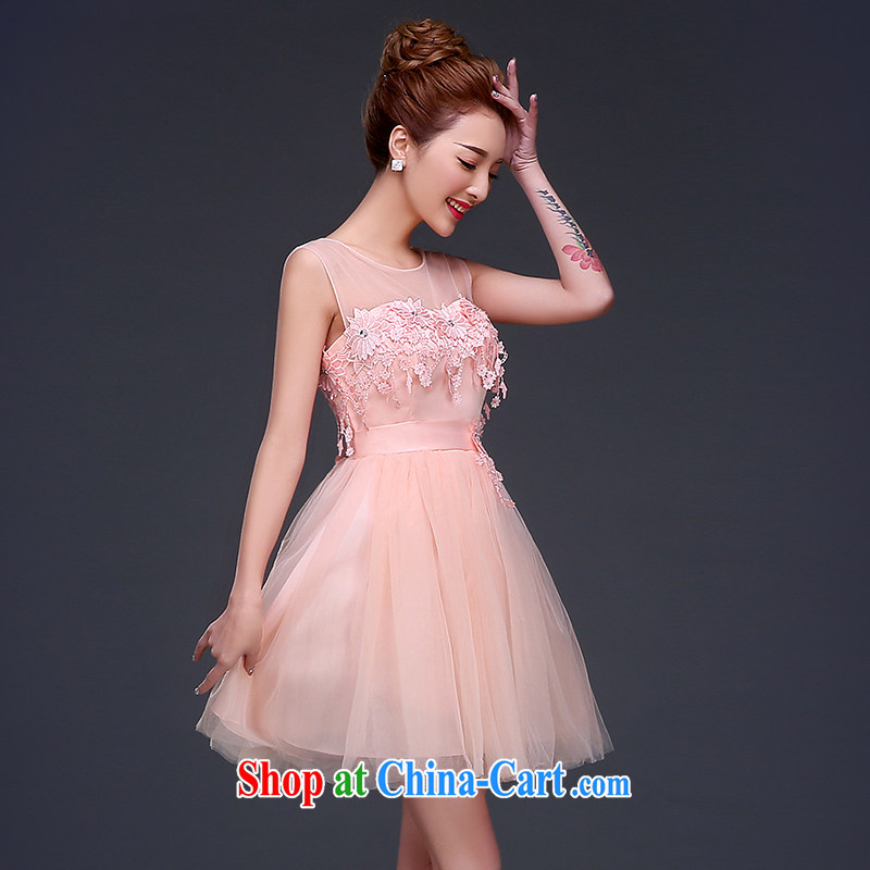 2015 new banquet dress short, Shaggy dress pink bridal toast clothing bridesmaid summer uniforms tied with lace pink XL Ting, Beverly (tingbeier), online shopping