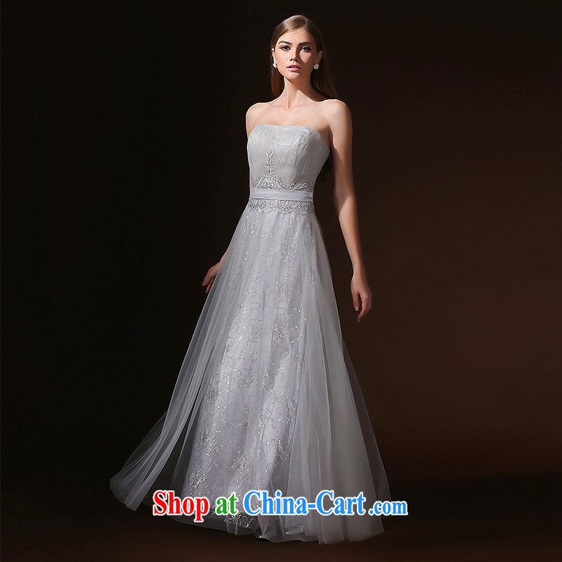 According to Lin Sha high-end custom Smoke Gray bare chest Evening Dress bride wedding toast serving birthday dinner long evening dress gray M, according to Lin, Elizabeth, and shopping on the Internet