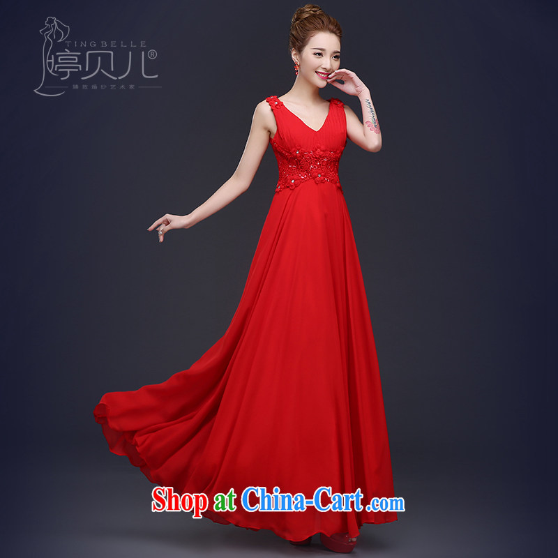 2015 new bride toast serving summer red wedding dress girl, long, double-shoulder V-neck Evening Dress beauty red XL Ting, Beverly (tingbeier), shopping on the Internet