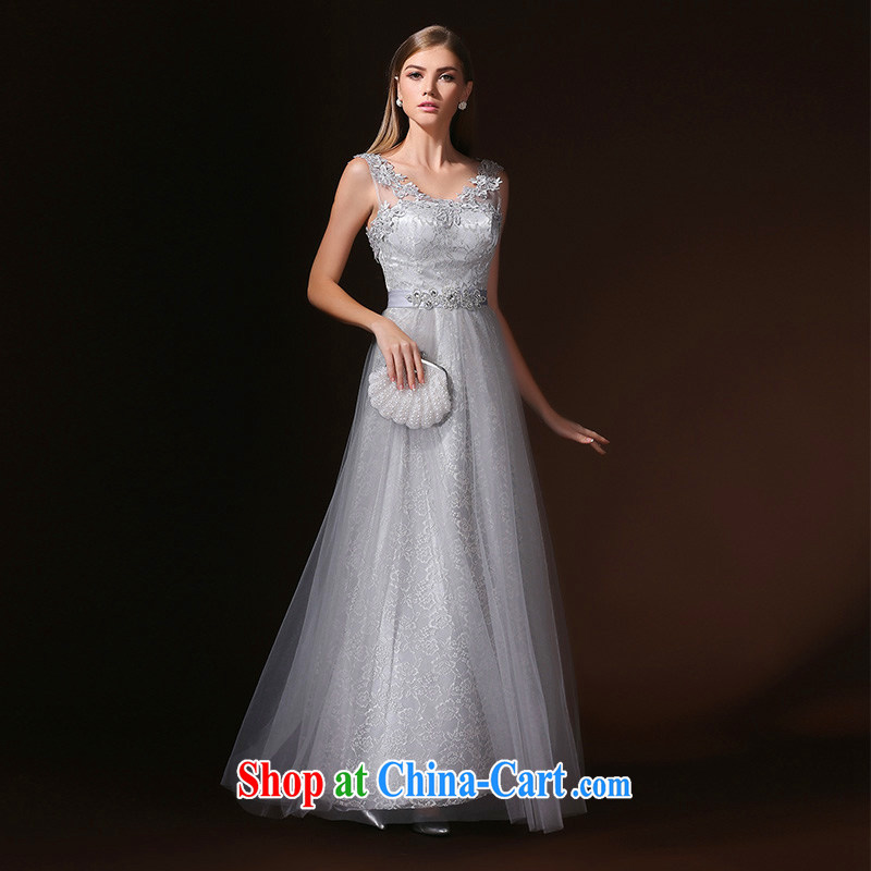 According to Lin Elizabeth banquet dress 2015 new dual-shoulder bridal toast summer serving the people dress Evening Dress Long Female gray XL