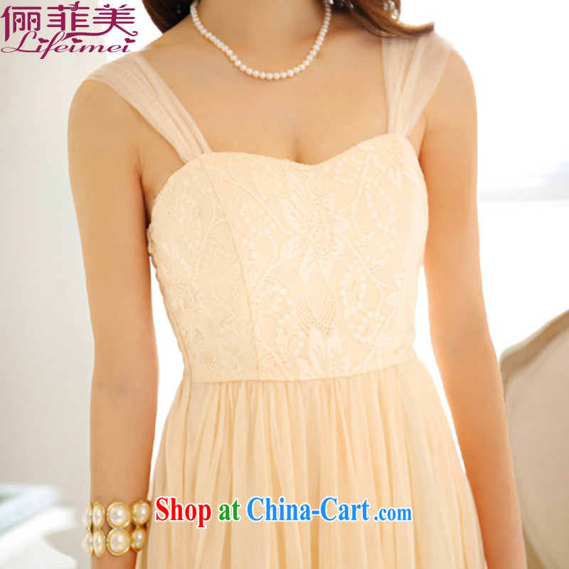 The package-style shoulders Korean style lady Web yarn Princess dress with her sister dress Evening Show dresses champagne color long, an Philippines and the United States, shopping on the Internet