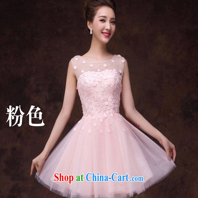 2015 new bride's small dress short, serving toast wedding bridesmaid dress and sisters a shoulder Korean dresses summer pink. Do not return does not switch