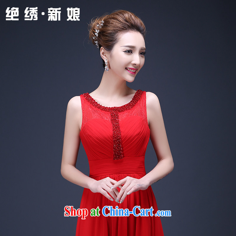 Spring 2015 new Korean Beauty long, large, red, double-shoulder marriages toast annual service dress red tailored does not return, it is embroidered bridal, shopping on the Internet