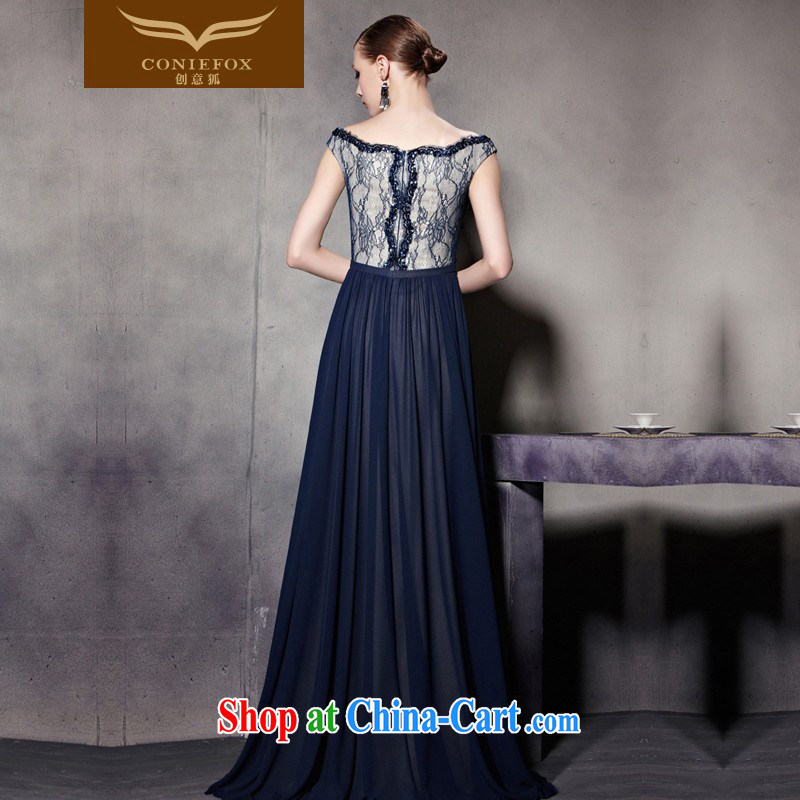 Creative Fox Evening Dress blue floral double-shoulder, Evening Dress evening dress uniform toast the shoulder fall dress appearances dress courtesy service 30,525 pictures color XXL, creative Fox (coniefox), online shopping