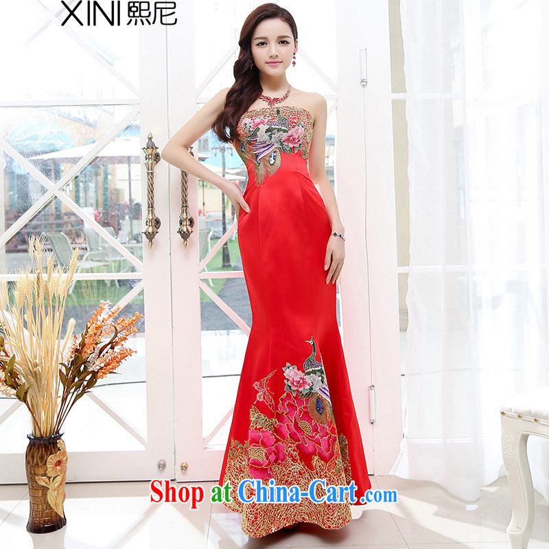 Mr Chau Tak-hay, summer 2015 the new National wind retro embroidery erase chest dress female Red S