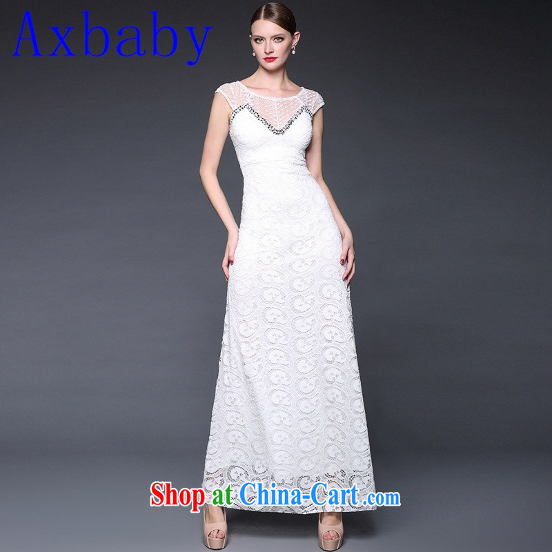 Axbaby 2015 summer new Lace Embroidery spell took over the nail Pearl elegance, long dress dresses W 0211 red are code, love all Babe (Axbaby), online shopping