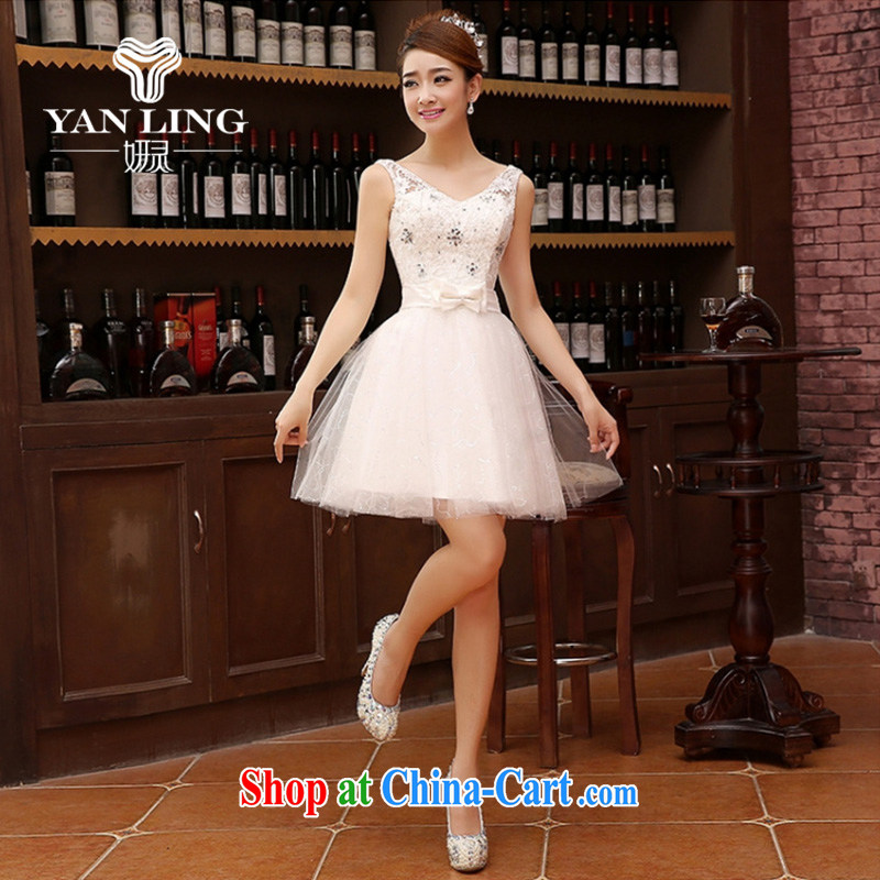 Her spirit marriage wedding dresses short, accompanied by her husband in the marriage tie short Evening Dress wedding dress small champagne color L, her spirit, and shopping on the Internet