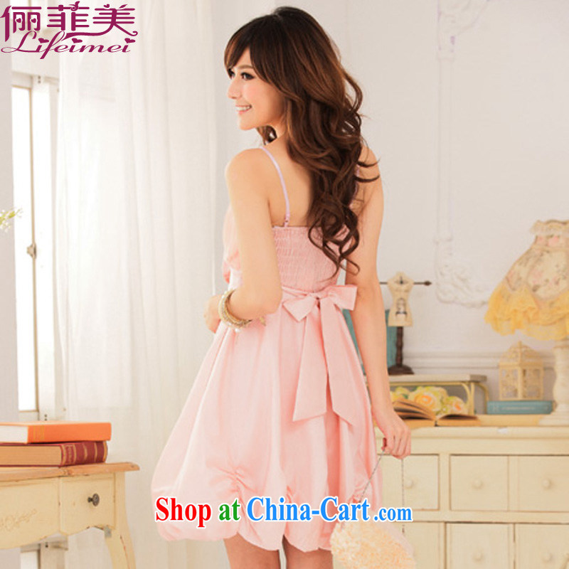 The e-mail package, Japan, and South Korea edition summer hanging with only the princess the chest pressure hem the waist larger lantern skirt small dress dresses pink XXXL, bring about Philippines and the United States, shopping on the Internet