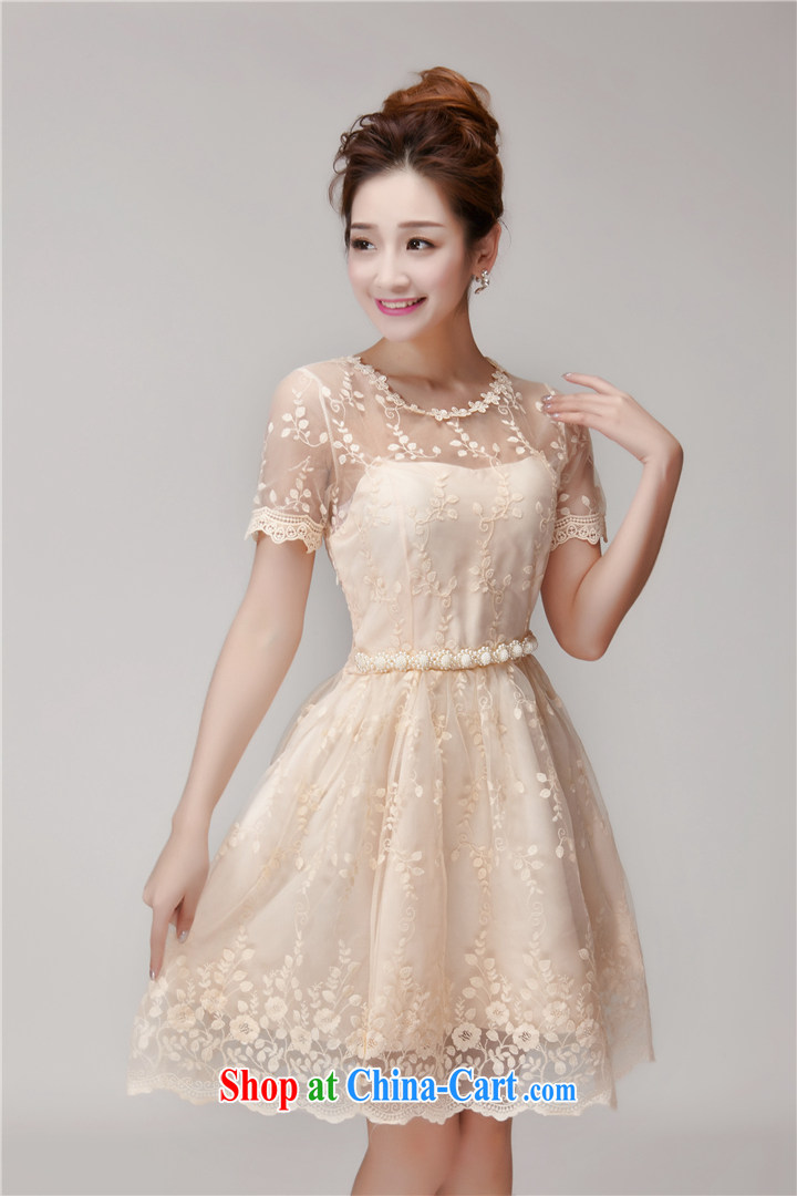 2015 summer new sweet lace skirt hook flower Openwork Web yarn staple-joo of Yuan style Princess dress beautiful dress bridesmaid clothing Su 0283 apricot L pictures, price, brand platters! Elections are good character, the national distribution, so why buy now enjoy more preferential! Health