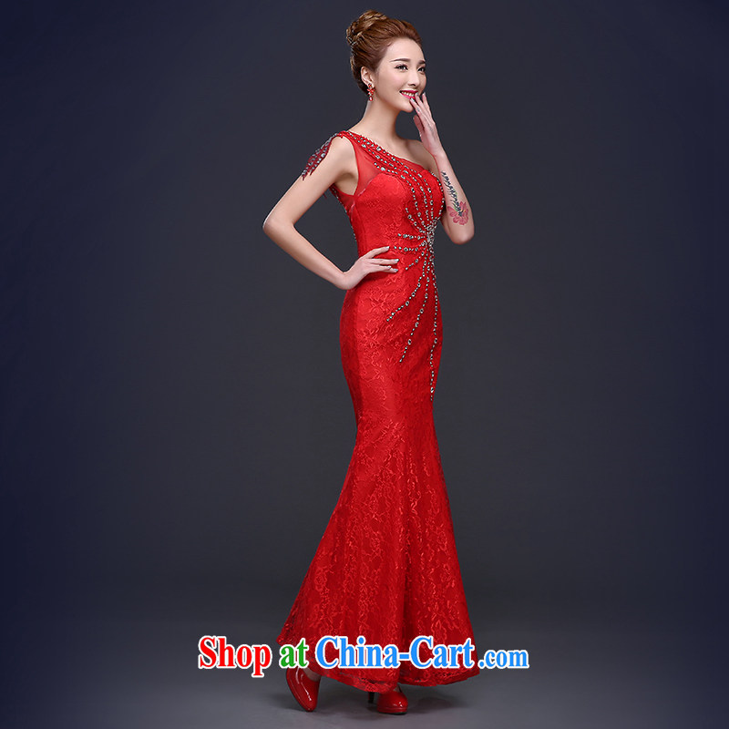 Ting Beverly banquet dress 2015 new summer long crowsfoot bridal toast serving the shoulder, Ms. red wedding dresses female Red XL Ting, Beverly (tingbeier), shopping on the Internet