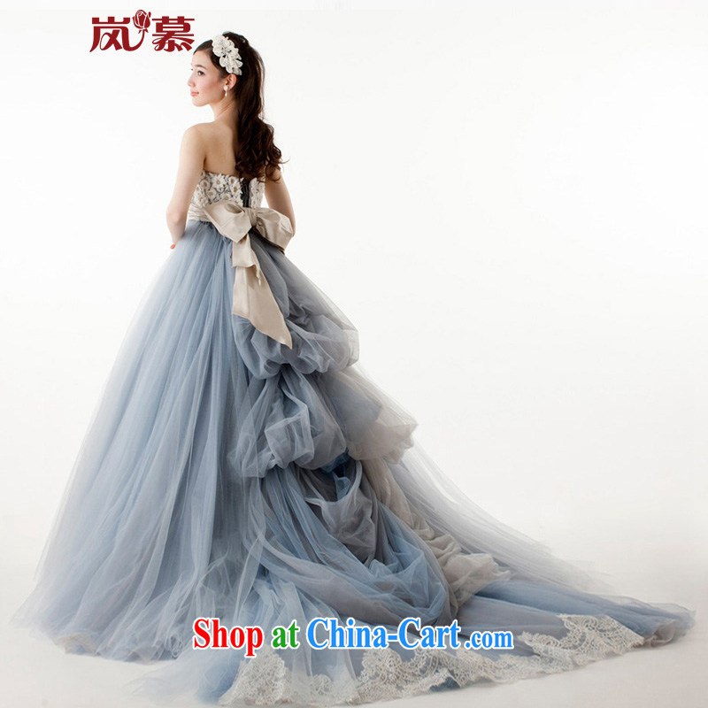 Sponsors The 2015 new original Korean wrapped chest shaggy dress blue-gray bridal gown toasting ceremony service performance service such as the blue and gray custom size, sponsors, and shopping on the Internet