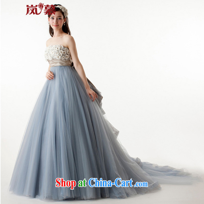 Sponsors The 2015 new original Korean wrapped chest shaggy dress blue-gray bridal gown toasting ceremony service performance service such as the blue and gray custom size, sponsors, and shopping on the Internet