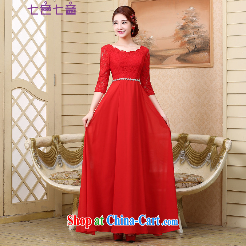 7 color 7 tone Korean version 2015 new spring loaded lace round collar cuff banquet service annual performance dress evening dress dress L 020 red tailored _final_