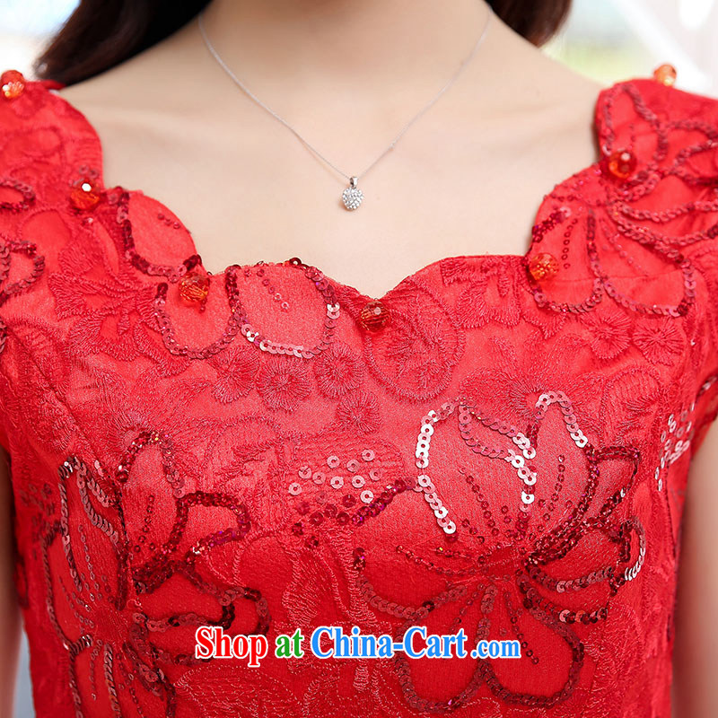 The angel Princess Royal toast clothing wedding dress Evening Dress bridesmaid dress bridal toast clothing red lace lace dresses red M, Qi, in Dili and Manasseh (Fash - Modi), online shopping