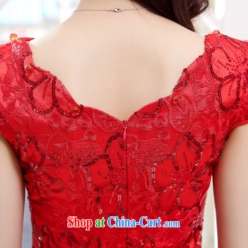 The angel Princess Royal toast clothing wedding dress Evening Dress bridesmaid dress bridal toast clothing red lace lace dresses red M, Qi, in Dili and Manasseh (Fash - Modi), online shopping