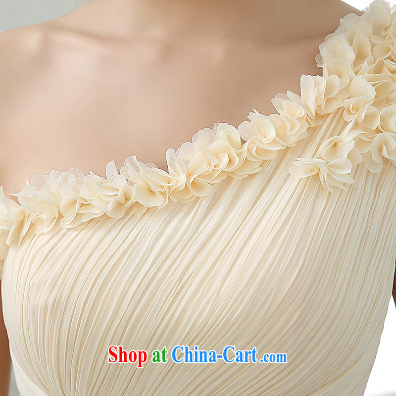 The china yarn 2015 new Summer Snow-woven single shoulder bridal bridesmaid dress beauty graphics thin front short long dress champagne color. size does not accept return and china yarn, shopping on the Internet