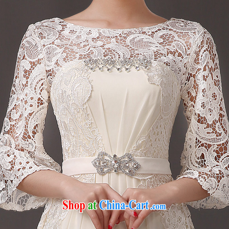 The china yarn 2015 new summer round-collar field shoulder parquet drill long, cuff dress wedding bridesmaid clothing dresses champagne color. size does not accept return and china yarn, shopping on the Internet