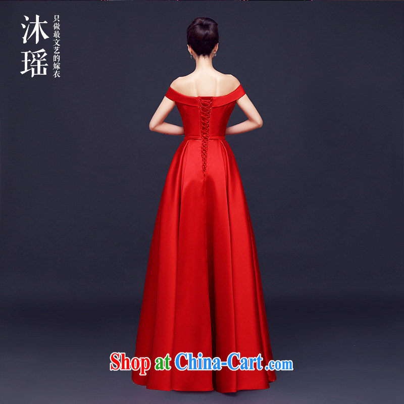Mu Yao Chinese bridal gown dress toast clothing silk emulation, long-sleeved elasticated waist sexy dress red sexy a field shoulder summer terrace back video thin and ankle style XL brassieres 92 CM, Mu Yao, and, on-line shopping