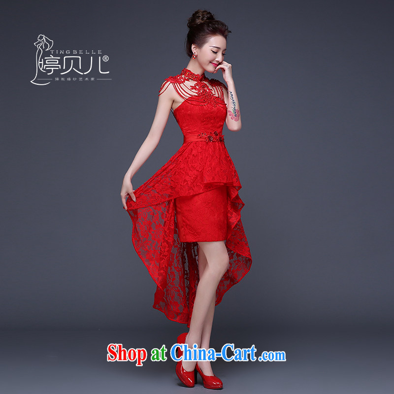 Ting Beverly short before long gown bridal toast service summer 2015 New Evening Dress short, red wedding lace female betrothal red wiped his chest ornaments L Ting, Beverly (tingbeier), online shopping