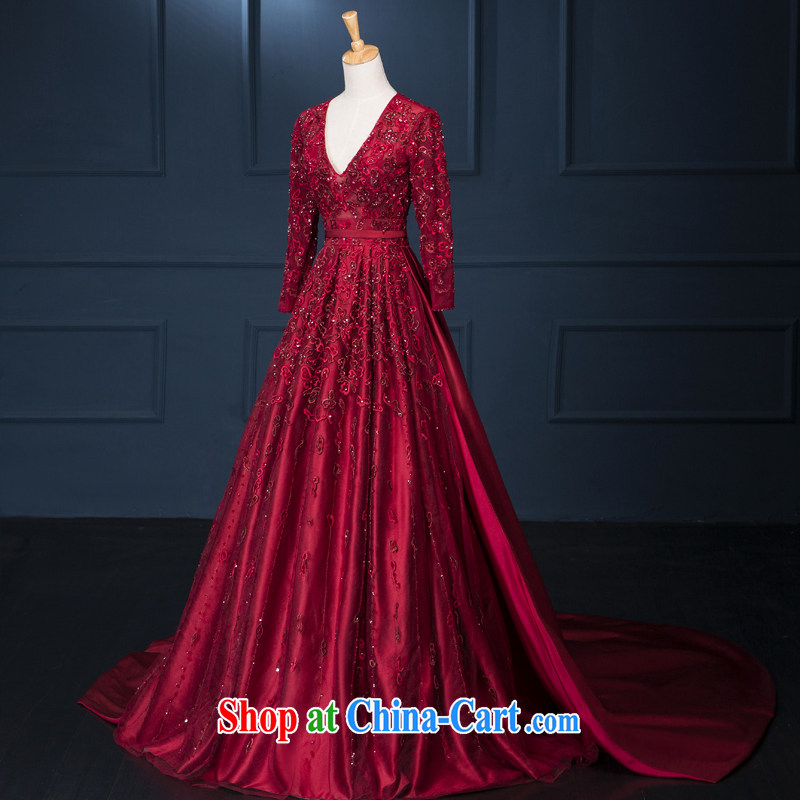 It is not the JUSERE high-end wedding dresses ElieSaab new continental damask summer the V collar wine red bridal wedding toast serving red tailored, it is set to, and shop on the Internet