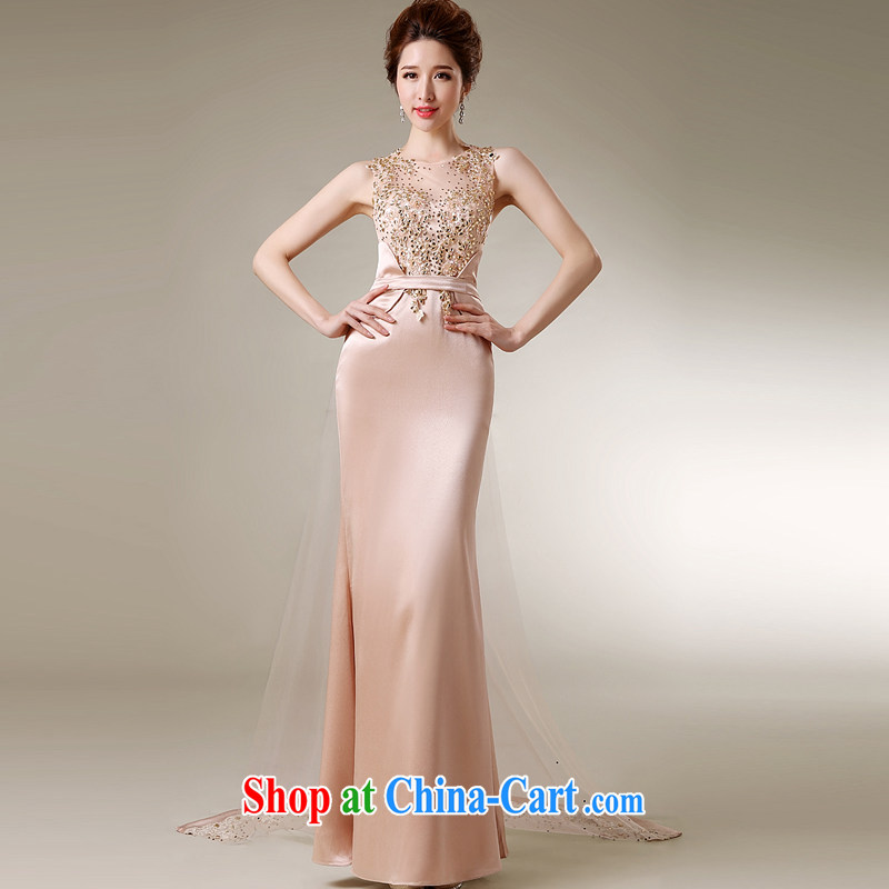 Snow Lotus bows serving New Spring dresses 2015 long skirt dress long dual-shoulder parquet drill, cultivating banquet dress summer meat pink made