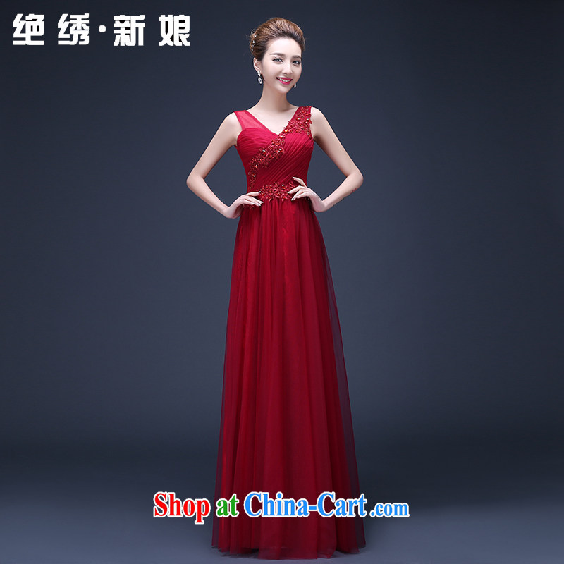 2015 new summer bridal wedding dress beauty long red double-shoulder bows serving the annual dress red M Suzhou shipping