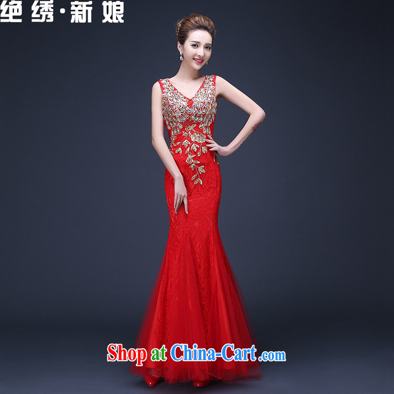 2015 new summer marriages long cultivating a large number graphics thin red double-shoulder bows annual service dress red made cannot be returned.