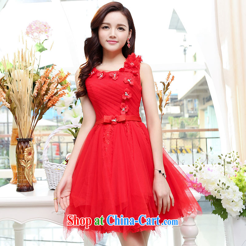 Summer 2015 new trendy sweet flower waist-cultivating small dress red XL