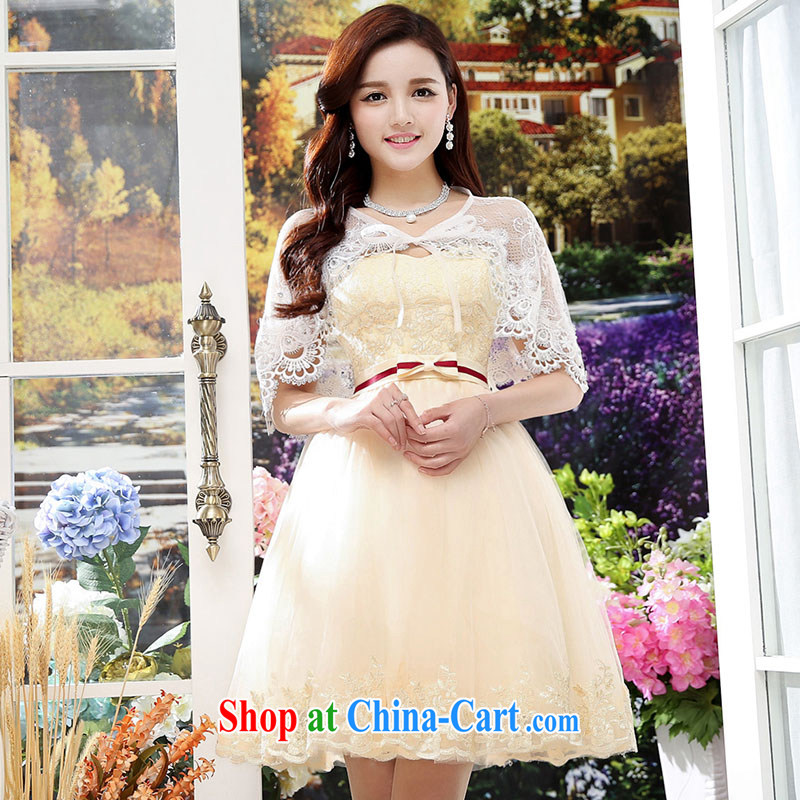Summer 2015 new sexy bare shoulders the waist graphics thin playful short trendy small dress yellow XL