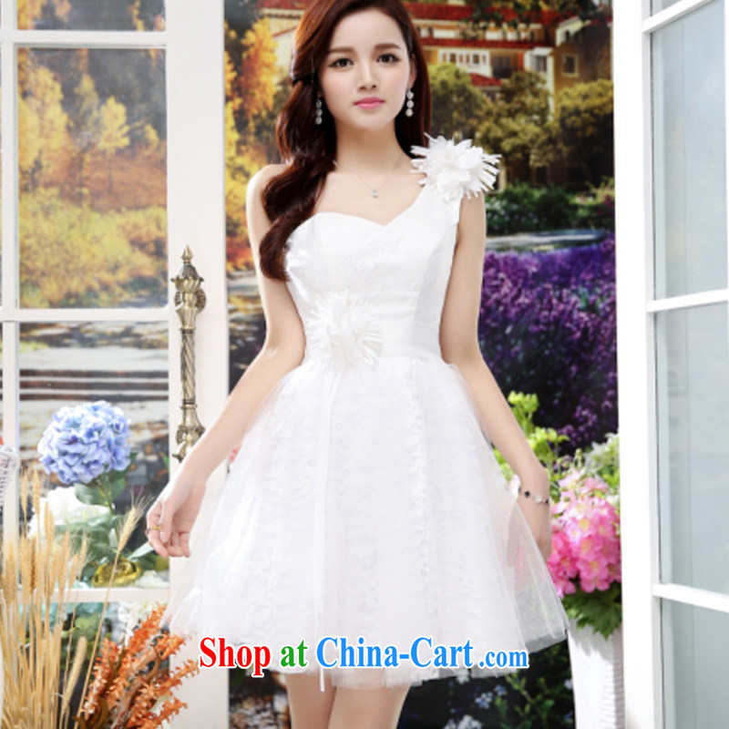 Summer 2015 new trendy unique floral single shoulder elegant floral beauty-waist short dress white XL